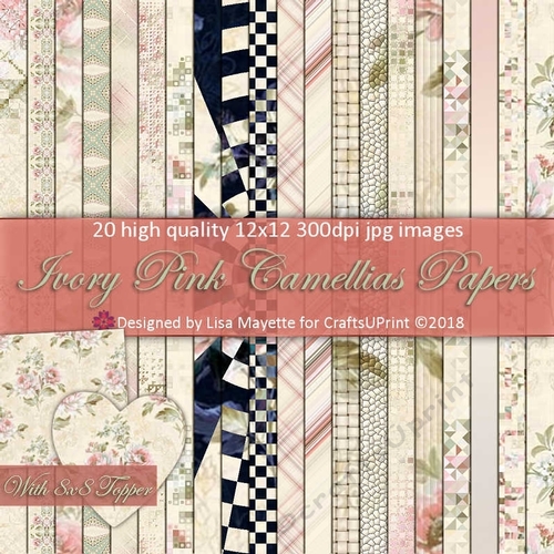 Ivory Pink Camellias Paper Pack with Topper