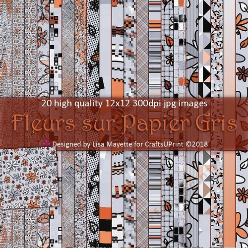 Fleurs sur Papier Gris Gray & Orange Floral Paper Pack