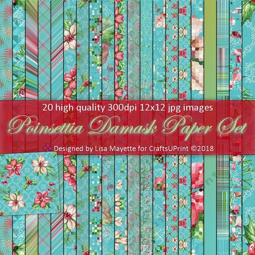 Poinsettia Damask Paper Set