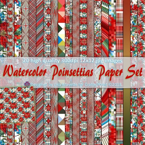 Watercolor Poinsettias Paper Set