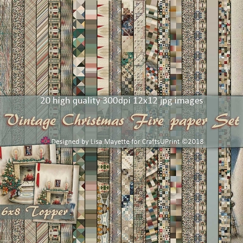 Vintage Christmas Fire Paper Set with 6x8 Topper