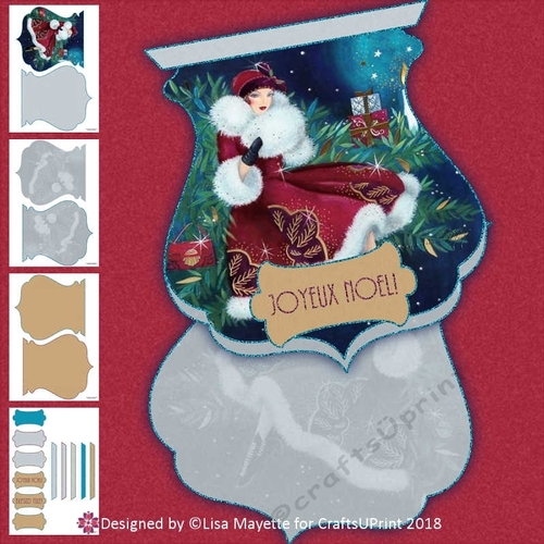 Art Deco Lady Christmas in the Pines Qua-trefoil Shaped Card Kit