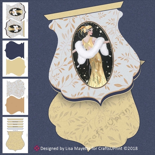 Art Deco Lady in Gold Qua-trefoil Shaped Card