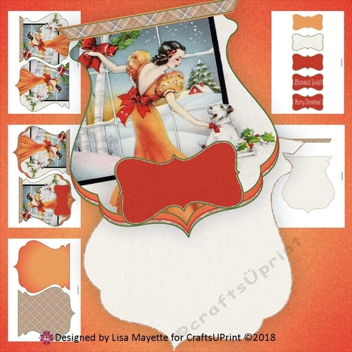 1950s Lady in Orange Qua-trefoil Shaped Card