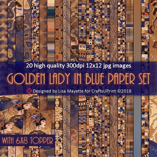 Art Deco Golden Lady in Blue Paper Set