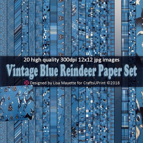Vintage Blue Reindeer Paper Set