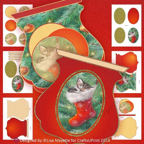 Vintage Christmas Kitten Qua-trefoil Shaped Card