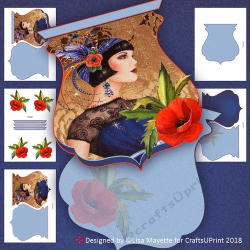 Art Deco Golden Lady in Blue Qua-trefoil Shaped Card