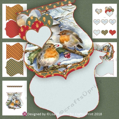 Vintage Robins in Winter Qua-trefoil Shaped Card