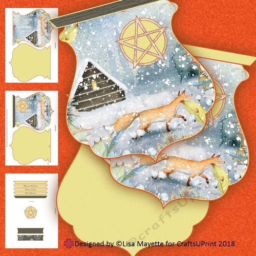 Yuletide Fox Landscape Qua-trefoil Shaped Card