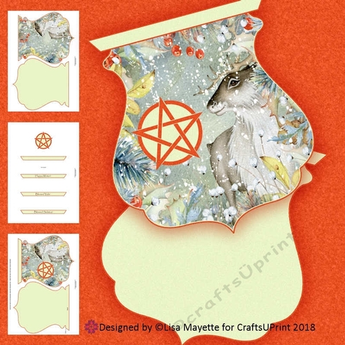 Yuletide Stag Landscape Qua-trefoil Shaped Card