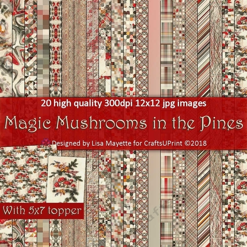 Vintage Magic Mushrooms in the Pines Paper Set with 5x7 Topper
