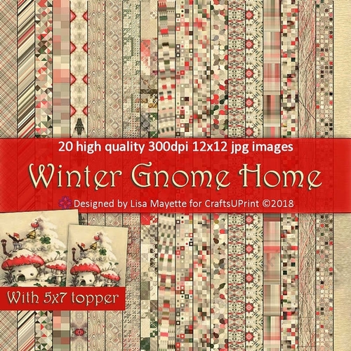 Vintage Winter Gnome Home Paper Set with 5x7 Topper