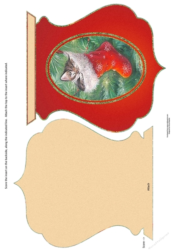 Vintage Christmas Kitten Qua-trefoil Shaped Quick Card