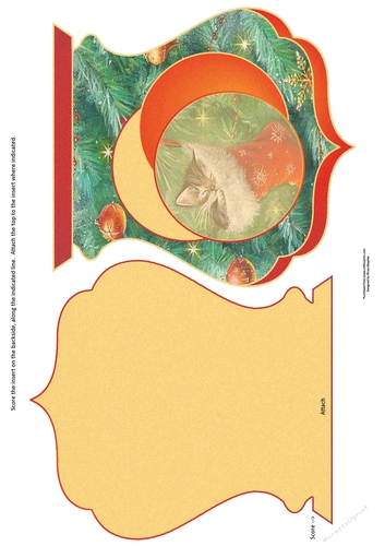Vintage Christmas Cozy Kitten Qua-trefoil Shaped Quick Card