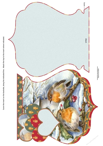Vintage Robins in Winter Qua-trefoil Shaped Quick Card