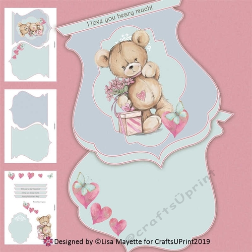 Romantic Teddy Bear Qua-trefoil Shaped Card Making Kit