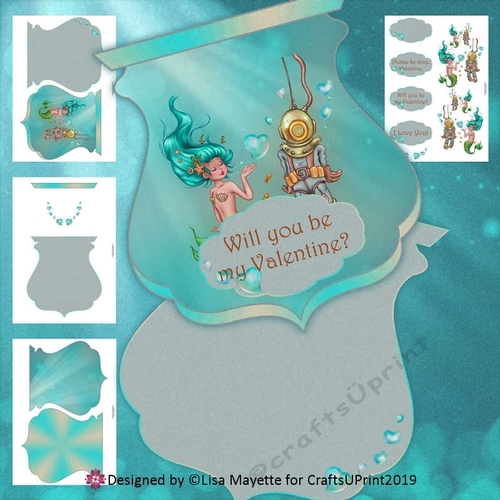 Love Sea Deep Mermaid & Diver Qua-trefoil Shaped Card Making Kit