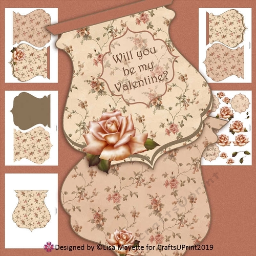 Romantic Vintage Roses Qua-trefoil Shaped Card Making Kit