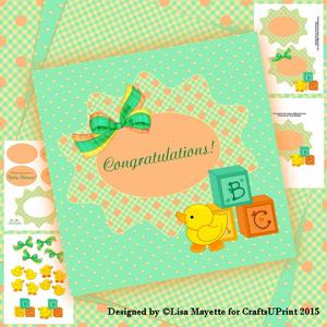 Peach, Green & Yellow New Baby Card Making Kit