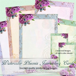 Watercolor Phoenix Asian Floral Journaling Cards Inserts