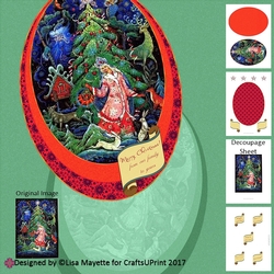 Vintage Russian Christmas Tree Decoupage Oval Shaped Card Making Kit