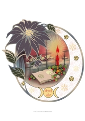 Vintage Yule Ritual Blessed Yule Poinsettia Shaped Oval Quick Card