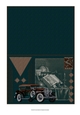 Vintage Art Deco Men Green Antique Car Cut & Fold Quick Card