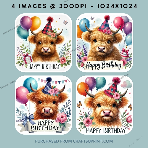 Highland Cow Happy Birthday