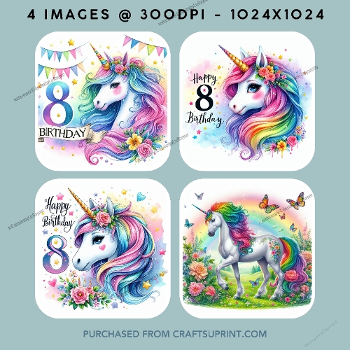 Happy 8th Birthday - Unicorn