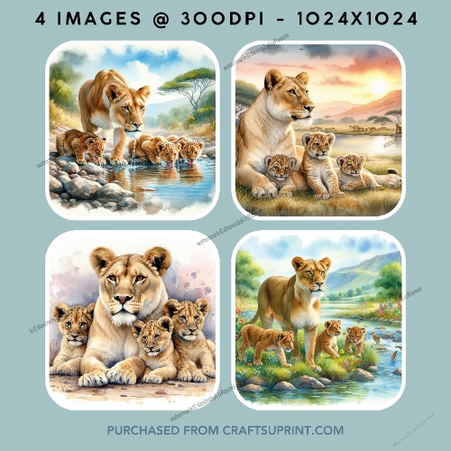 Lioness and her Three Cubs