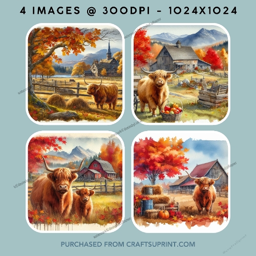 Highland Cow Autumn Scene