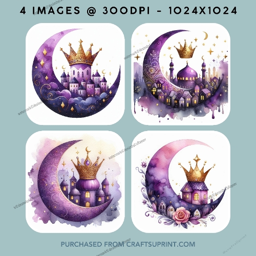 Purple Whimsical Castle and Moon
