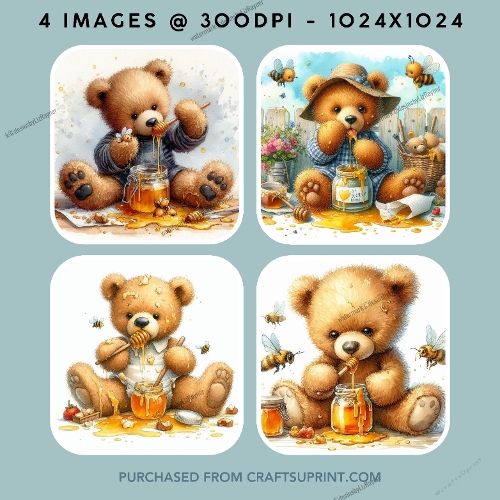 A cute, furry teddy bear happily eating honey