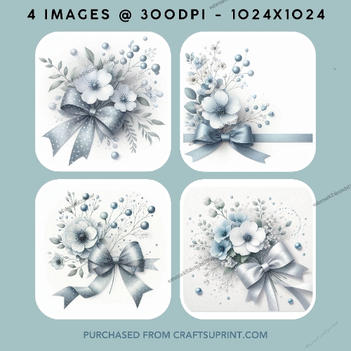 Blue Floral & Ribbon Elegant Card Making Kit (Set 1)