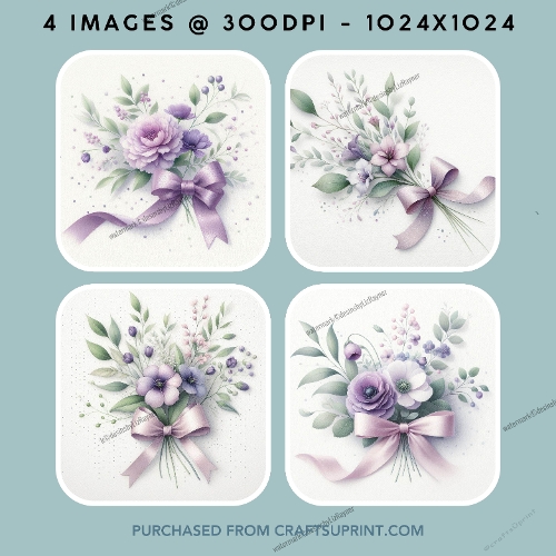Purple Floral & Ribbon Elegant Card Making Kit (Set 4)