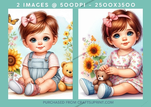 Sunflowers & Teddy Bears Sweet Baby Girl Clipart