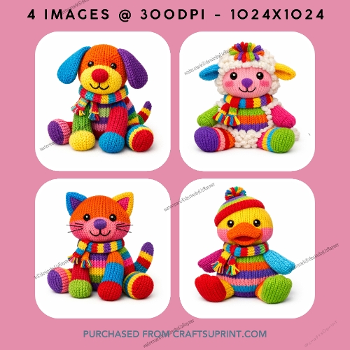 Rainbow Knitted Animal Images (set 1)