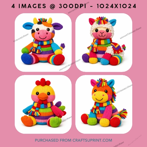 Rainbow Knitted Animal Images (set 2)