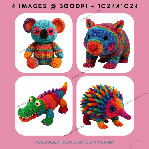 Rainbow Australian Wildlife Knitted Images (Set 2)