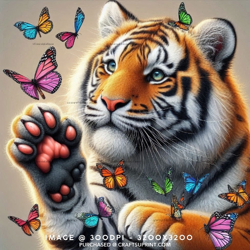 Whimsical Tiger Cub with Butterflies