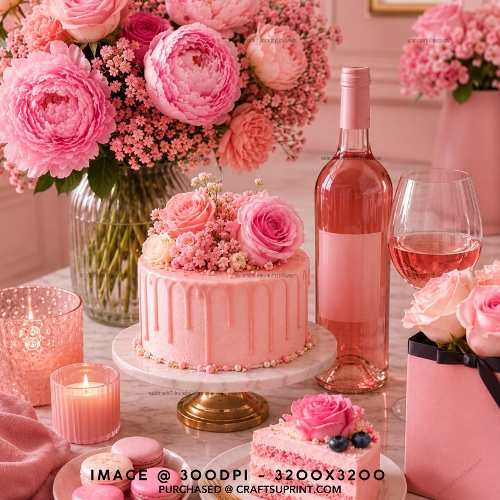 Elegant Pink Drip Cake and Rosé Wine Celebration