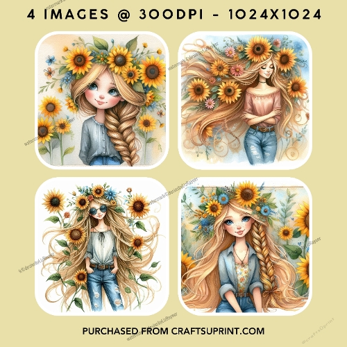 Cute Summer Sunflower Boho Girl