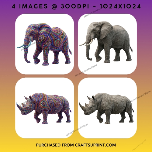 Majestic Huichol Style Elephant and Rhino