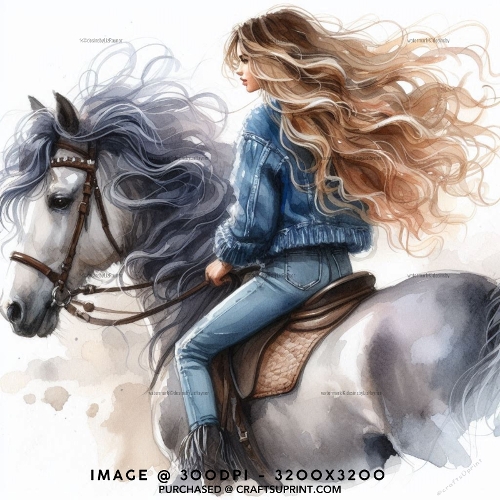 A Girl with Flowing Hair Riding a Horse