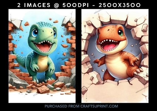 Playful Dinosaur Bursting Through Wall
