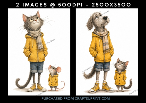 Cute Watercolour Cat, Dog, and Mouse