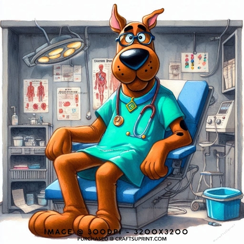 Whimsical Cartoon Dog Doctor