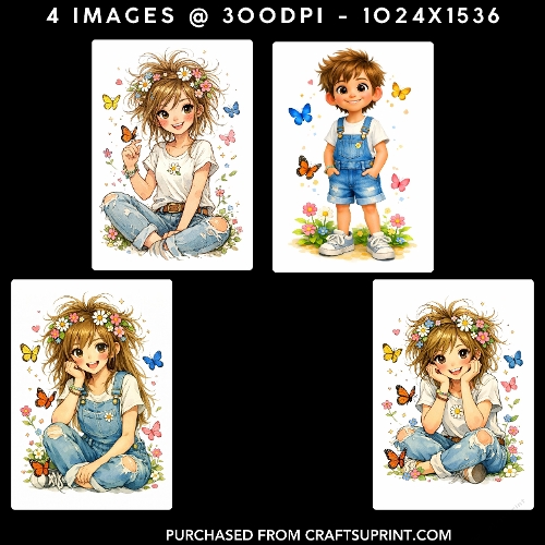 Cute Whimsical Spring Girl and Boy in Denim