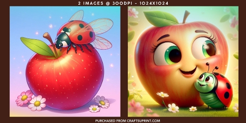 Cute Red Apple and Ladybug Friends Whimsical Garden